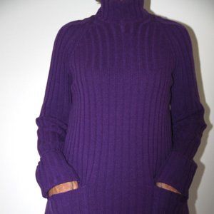 Rena Lange Tunic Ribbed Knit Purple Wool/Cashmere Blend Sweater Pullover Size 8